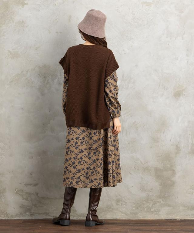 サブストリート（sab street）/ 9号・15号 INDESIGN ケーブルニットベスト×ボタニカルワンピースアンサンブルの通販は