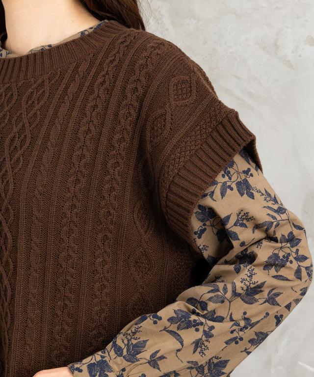 サブストリート（sab street）/ 9号・15号 INDESIGN ケーブルニットベスト×ボタニカルワンピースアンサンブルの通販は