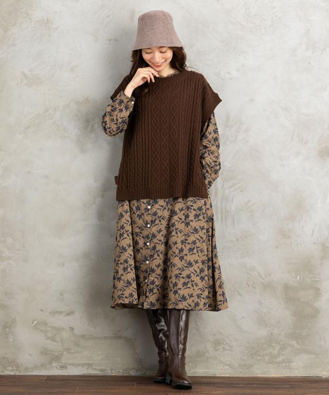 サブストリート（sab street）/ 9号・15号 INDESIGN ケーブルニットベスト×ボタニカルワンピースアンサンブルの通販は