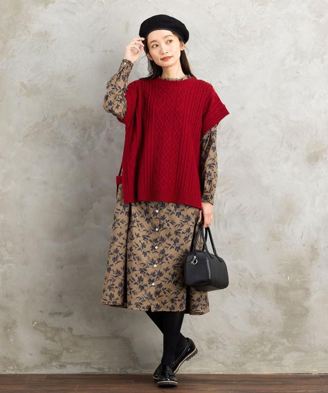 サブストリート（sab street）/ 9号・15号 INDESIGN ケーブルニットベスト×ボタニカルワンピースアンサンブルの通販は