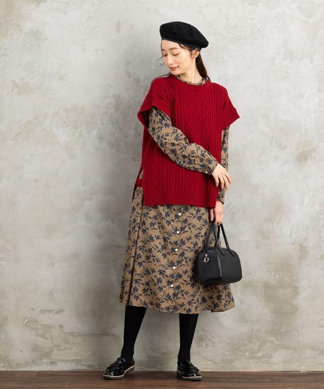 サブストリート（sab street）/ 9号・15号 INDESIGN ケーブルニットベスト×ボタニカルワンピースアンサンブルの通販は