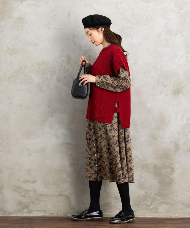 サブストリート（sab street）/ 9号・15号 INDESIGN ケーブルニットベスト×ボタニカルワンピースアンサンブルの通販は