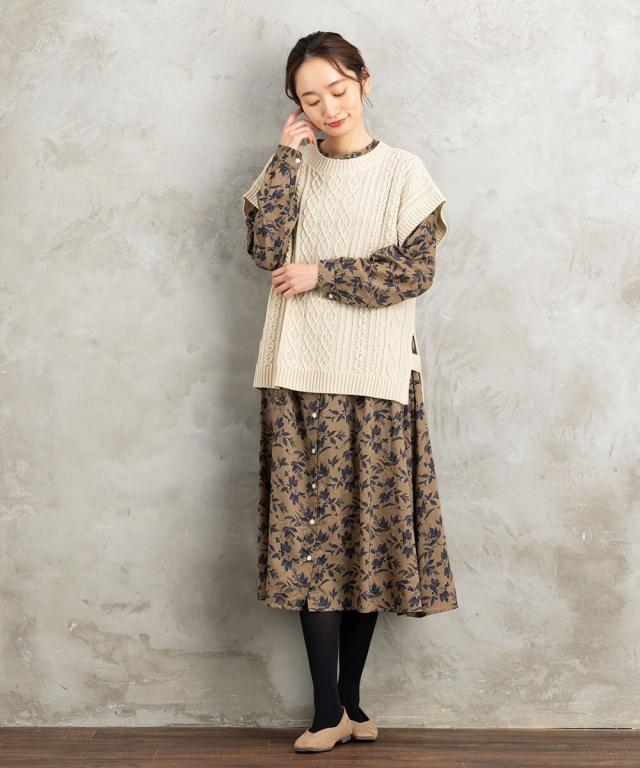 サブストリート（sab street）/ 9号・15号 INDESIGN ケーブルニットベスト×ボタニカルワンピースアンサンブルの通販は