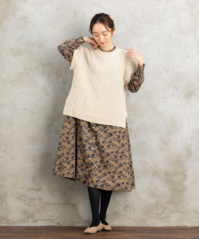 サブストリート（sab street）/ 9号・15号 INDESIGN ケーブルニットベスト×ボタニカルワンピースアンサンブルの通販は