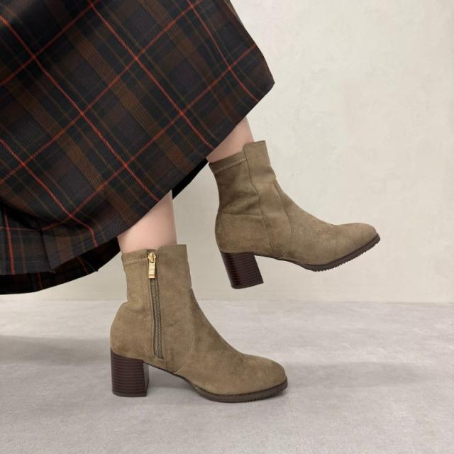 オリエンタルトラフィック（ORiental TRaffic）/ストレッチ素材で歩きやすい 美脚ブーツ  チャンキーヒール ミドルブーツ / 31408