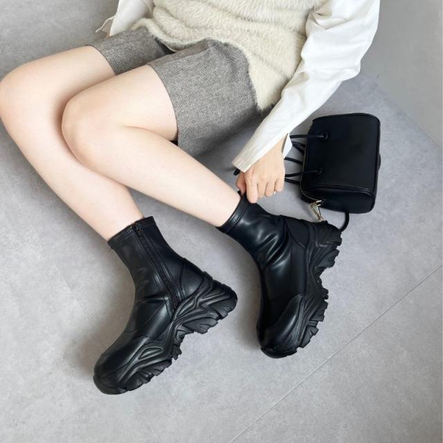 オリエンタルトラフィック（ORiental TRaffic）/厚底なのに軽量 柔らかストレッチ素材   スニーカーソールショートブーツ/41412