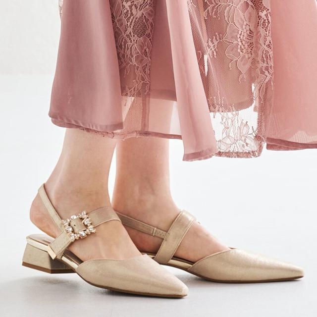 オリエンタルトラフィック（ORiental TRaffic）/ビジューバックストラップローヒールパンプス/MOR111