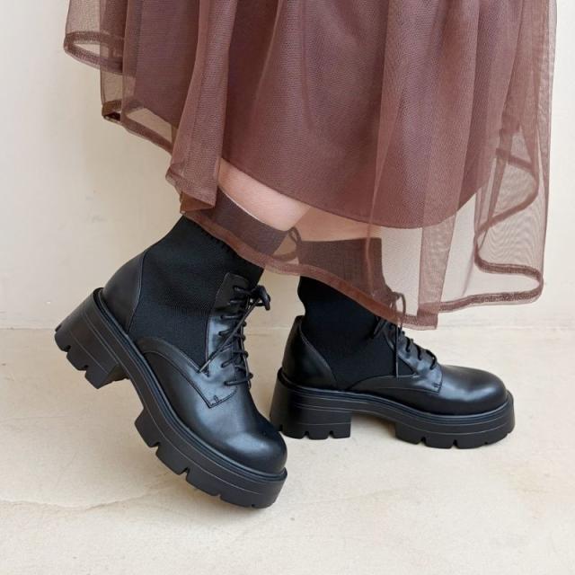 オリエンタルトラフィック（ORiental TRaffic）/柔らかいニットで痛くなりにくい【25秋冬新作】ニットソックスレースアップブーツ/51404