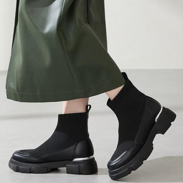 オリエンタルトラフィック（ORiental TRaffic）/ふかふか厚手クッション入り【25秋冬新作】ニットソックスショートブーツ/51416