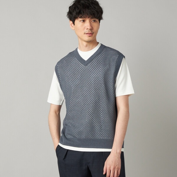 コムサ・メン（COMME CA MEN）/ペーパーヤーン メッシュ切り替え ニットベスト