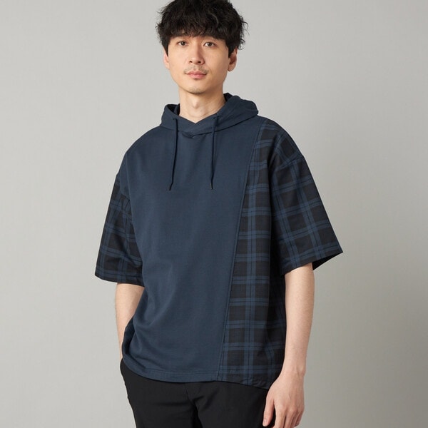 コムサ・メン（COMME CA MEN）/【接触冷感・撥水】チェック柄切り替え フーディー