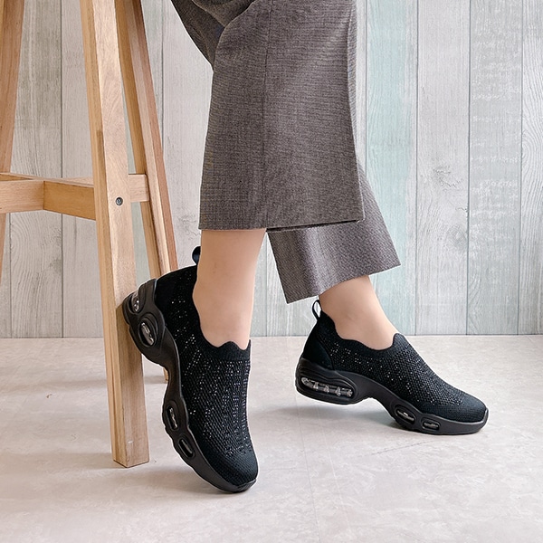 ゴムゴム（Gomu56）/【人気商品】エア入りソール キラキラニット スカラップデザイン スリッポンスニーカー