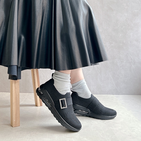 ゴムゴム（Gomu56）/【25秋冬新作】軽量 厚底 エア入りソール キラキラニット スニーカー