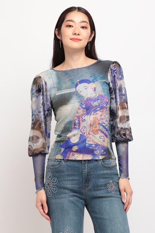 【NEW】デシグアル/パフスリーブとアーティプリントのレディースTシャツの通販は