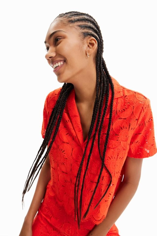 Desigual. デシグアル　スイス刺繍シャツ　レース　トップス　チュニック Desigual. デシグアル Desigual レース ショートシャツ （ピンク