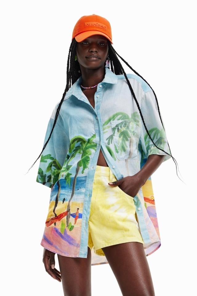デシグアル（Desigual）/オーバーサイズ トロピカルリネンシャツの通販は