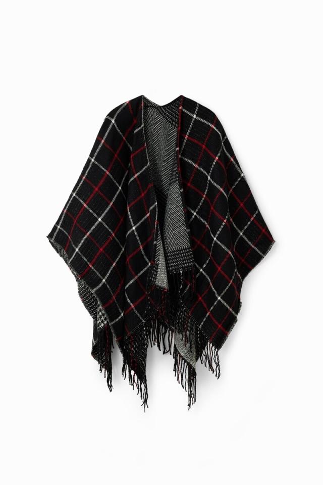デシグアル　ポンチョ　ストール デシグアル Desigual ロゴ リバーシブルポンチョ （グレー