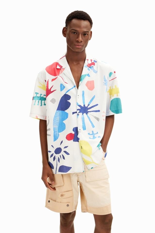 デシグアル（Desigual）/水彩画 シアサッカー リゾートシャツ