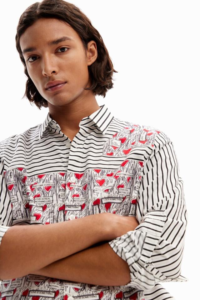 デシグアル（Desigual）/ストライプ&ハート パッチワークシャツ_1