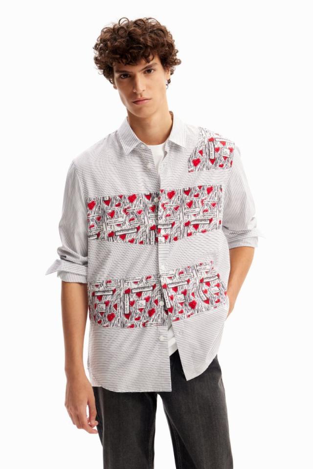 デシグアル（Desigual）/ストライプ&ハート パッチワークシャツ_5