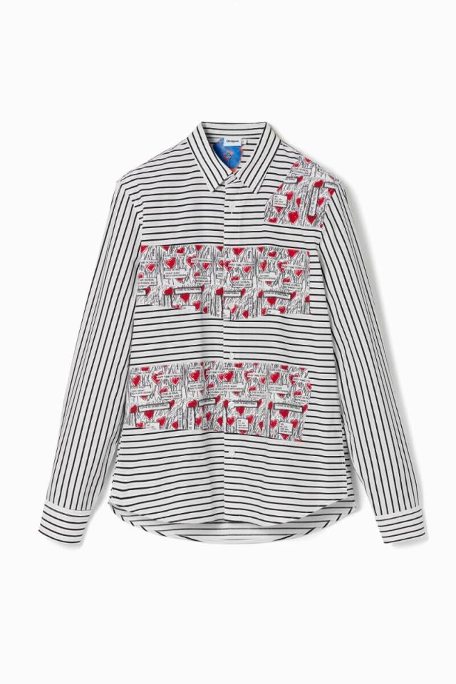 デシグアル（Desigual）/ストライプ&ハート パッチワークシャツ_4