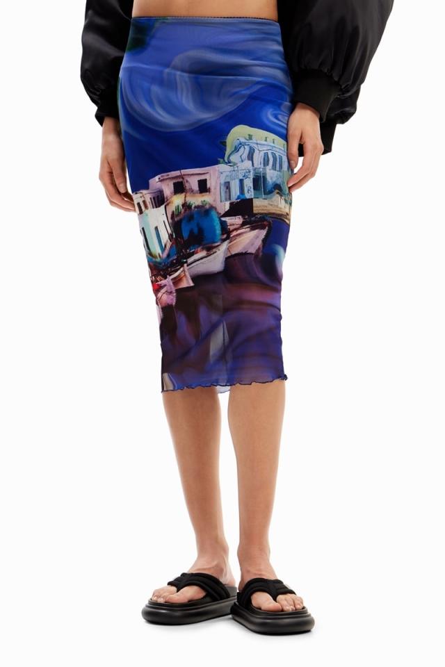 デシグアル（Desigual）/M． Christian Lacroix 風景モチーフ ミディスカート