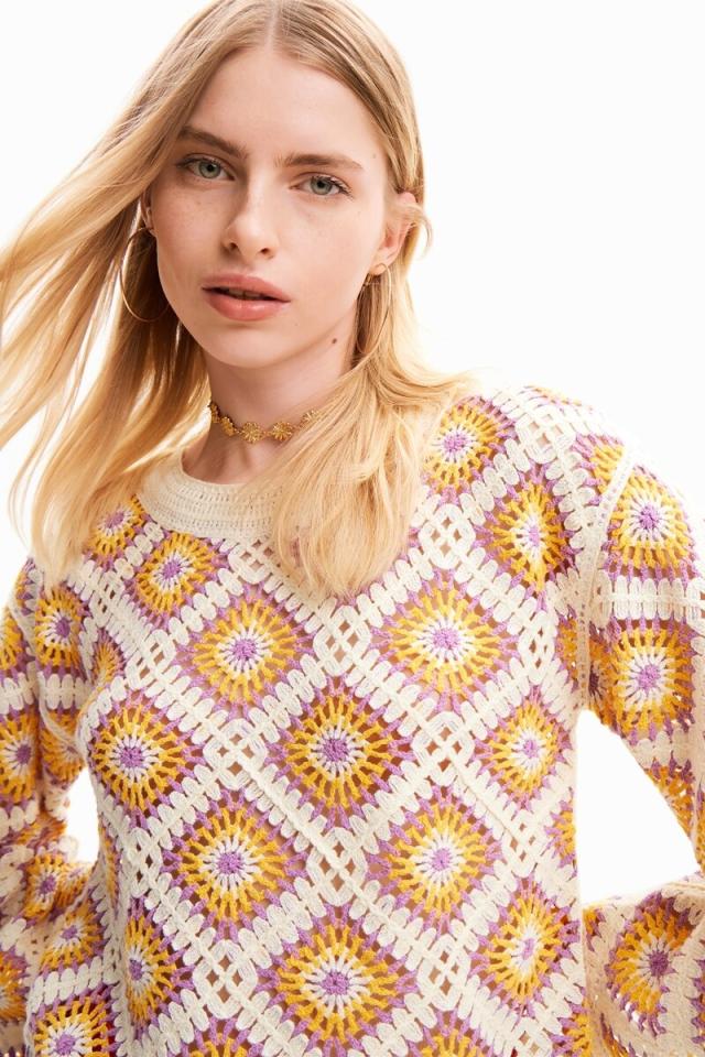 デシグアル（Desigual）/マルチカラー クロシェ編みセーターの