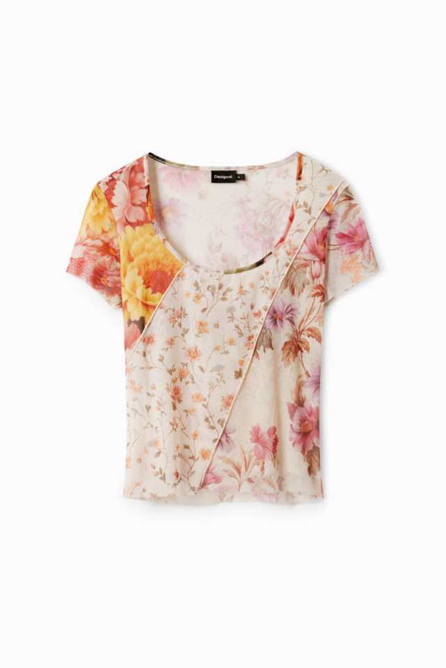 デシグアル（Desigual）/花柄チュールTシャツ