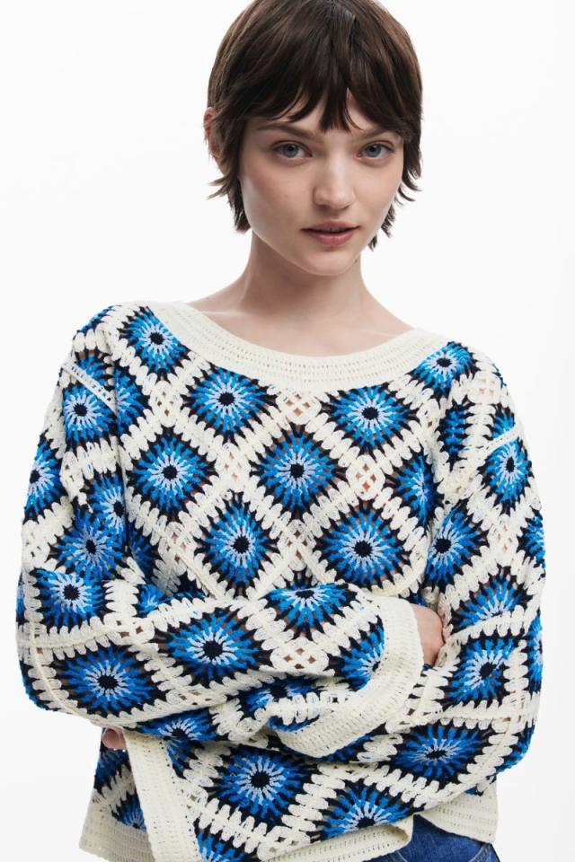 デシグアル（Desigual）/【5サイズ展開/XS/XL/大きいサイズ】マルチカラーのクロシェセーター_1