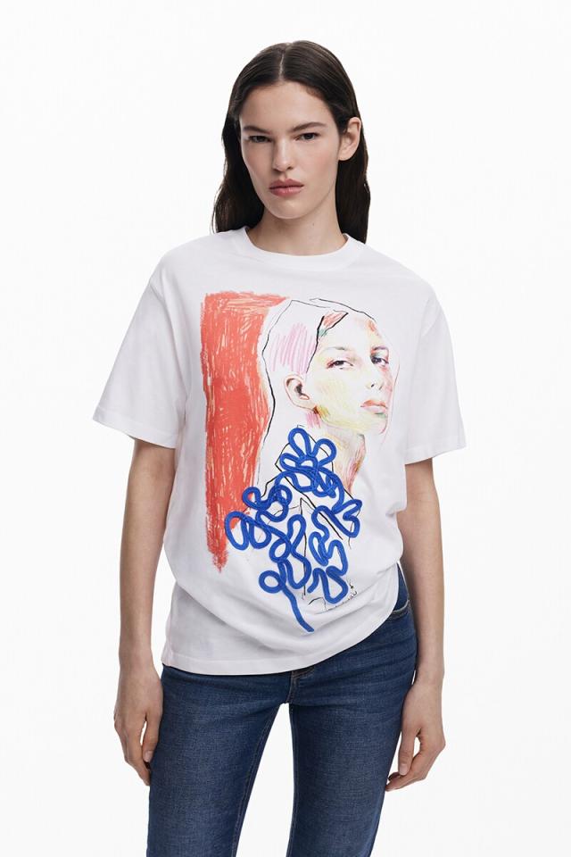 デシグアル（Desigual）/花と女性プリント半袖Tシャツ