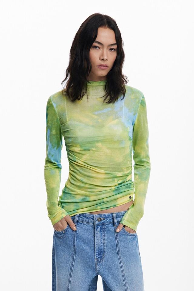 デシグアル（Desigual）/【5サイズ展開/XS/XL】水彩画風ドレープシアーカットソー