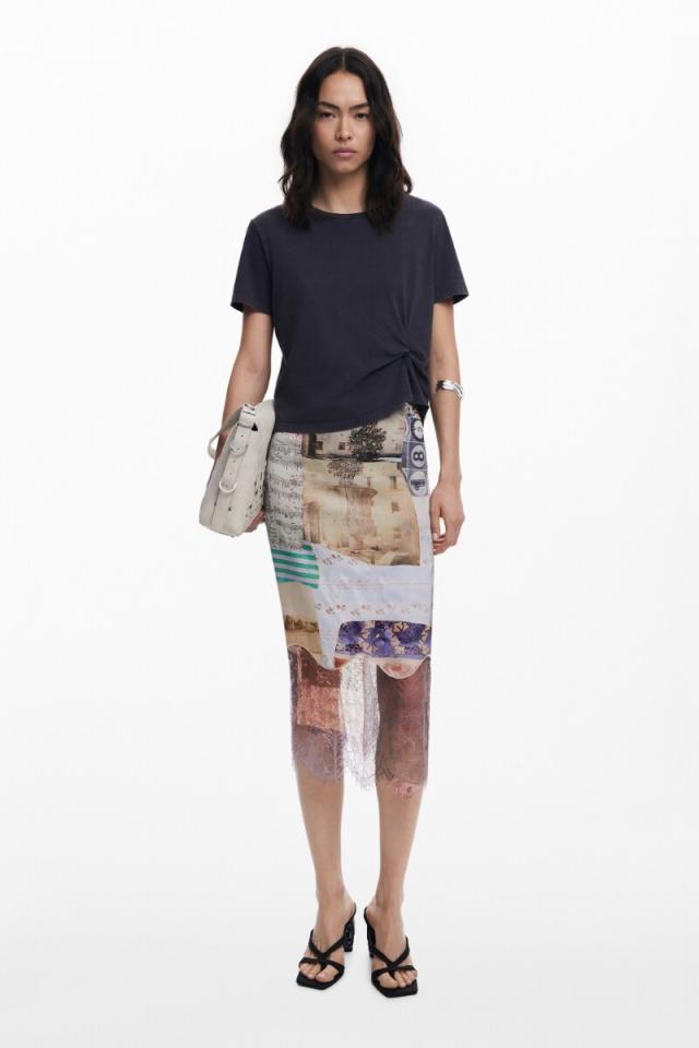 デシグアル（Desigual）/【5サイズ展開/XS/XL】2in1 コラージュ柄スリップドレス Tシャツ付き