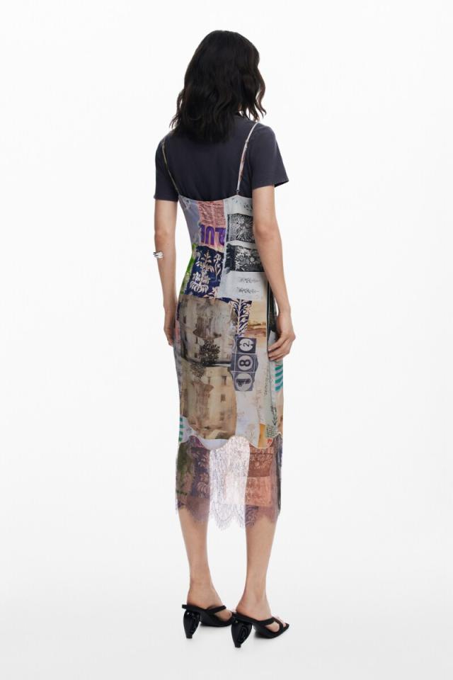 デシグアル（Desigual）/【5サイズ展開/XS/XL】2in1 コラージュ柄スリップドレス Tシャツ付き_3