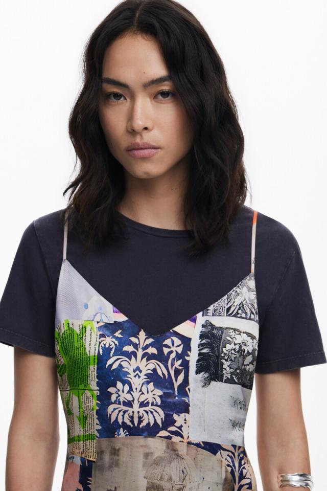 デシグアル（Desigual）/【5サイズ展開/XS/XL】2in1 コラージュ柄スリップドレス Tシャツ付き_4