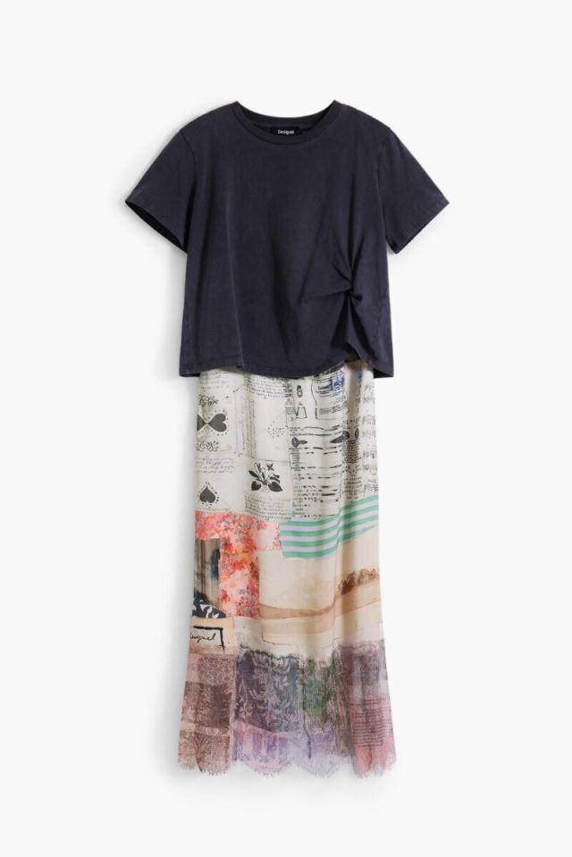デシグアル（Desigual）/【5サイズ展開/XS/XL】2in1 コラージュ柄スリップドレス Tシャツ付き_5