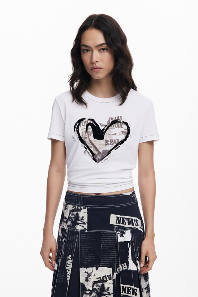 デシグアル（Desigual）/【5サイズ展開/XS/XL】新聞ハートTシャツ