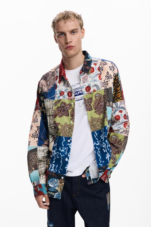 デシグアル（Desigual）/【4サイズ展開/S/XL】テキスタイルパッチワークシャツ