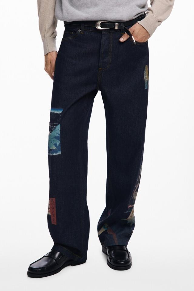 デシグアル（Desigual）/【6サイズ展開/28/38】浮世絵プリント ストレートデニムパンツ