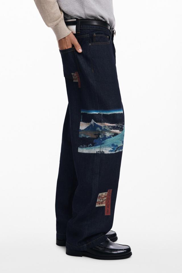 デシグアル（Desigual）/【6サイズ展開/28/38】浮世絵プリント ストレートデニムパンツ デシグアル（Desigual）/【6サイズ展開/28/38】浮世絵プリント