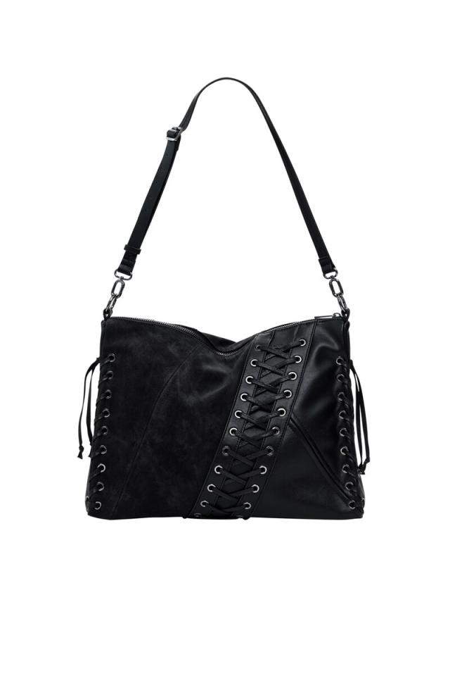 デシグアル（Desigual）/レースアップフェイクレザークロスストラップバッグ