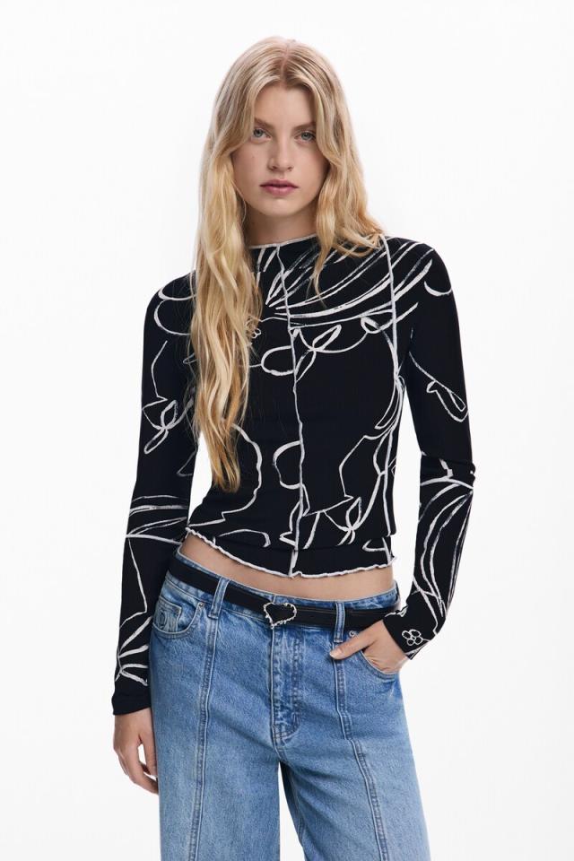 デシグアル（Desigual）/【5サイズ展開/XS/XL】フラワーベースシルエットロングTシャツ