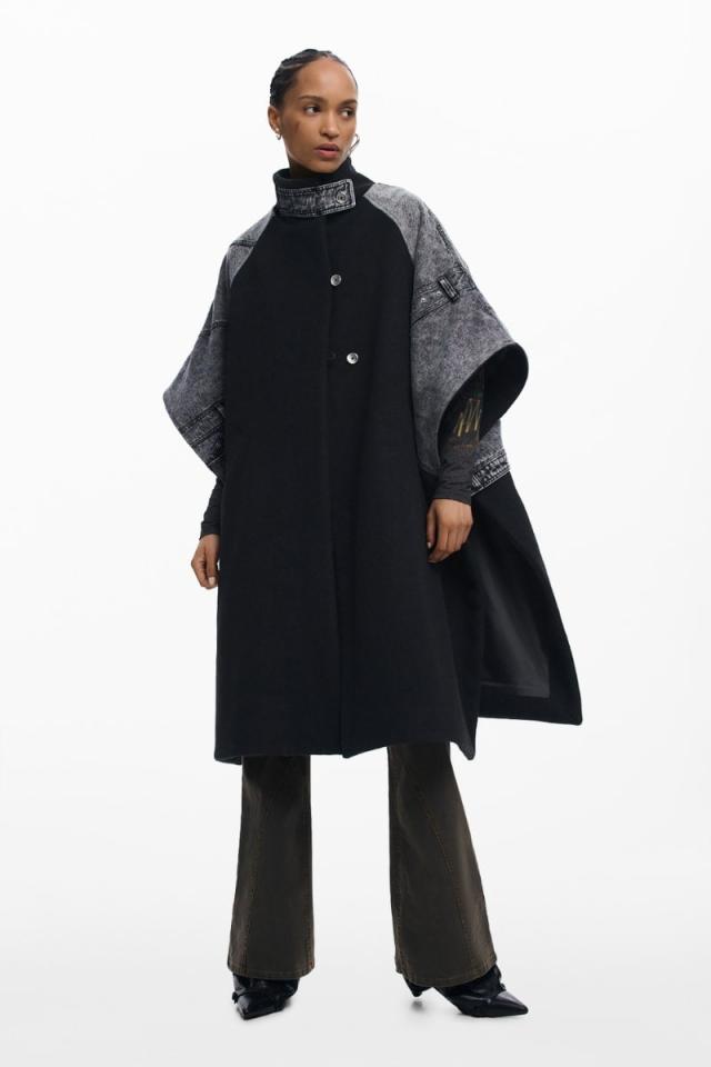 【NEW】デシグアル（Desigual）/【羊毛MIX】ラグランスリーブ デニムポンチョ ロング 2026SS 新作