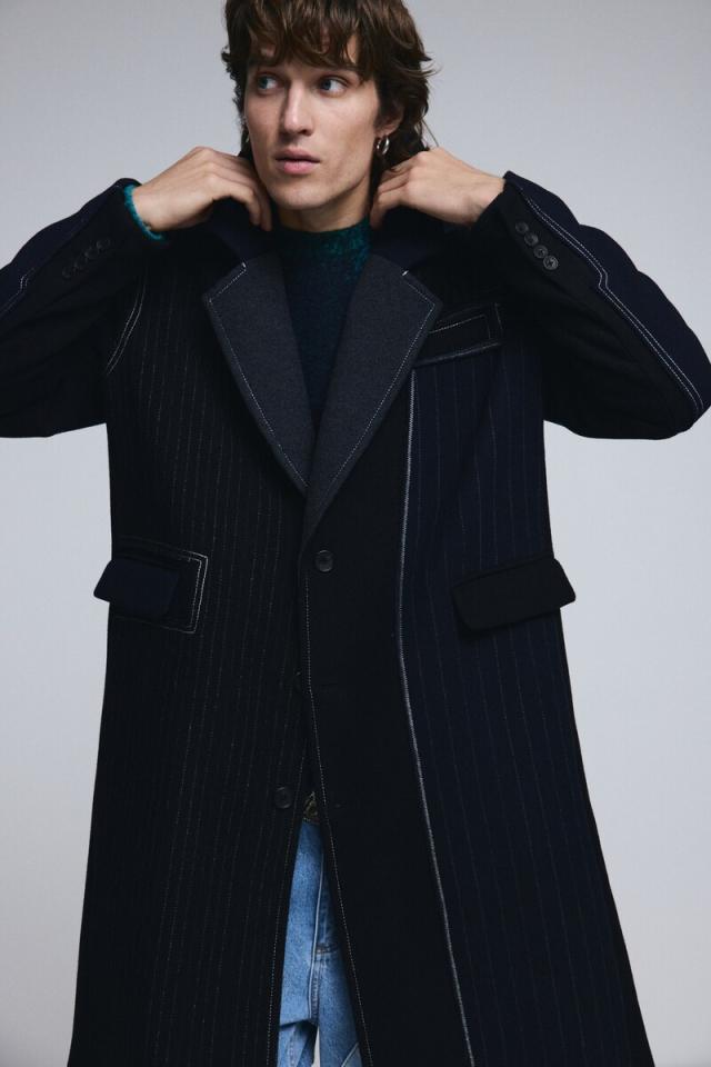 【NEW】デシグアル（Desigual）/【4サイズ展開 / 羊毛MIX】ストライプ柄のロングコート NEW】デシグアル（Desigual）/【4サイズ展開 / 羊毛MIX】ストライプ柄