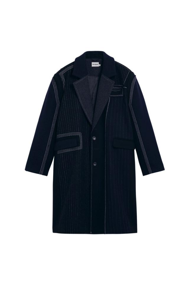 【NEW】デシグアル（Desigual）/【4サイズ展開 / 羊毛MIX】ストライプ柄のロングコート NEW】デシグアル（Desigual）/【4サイズ展開 / 羊毛MIX】ストライプ柄