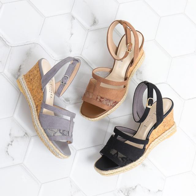 アルテミス by ダイアナ（artemis by DIANA）/フラワーレース　アンクルストラップウェッジソールサンダル