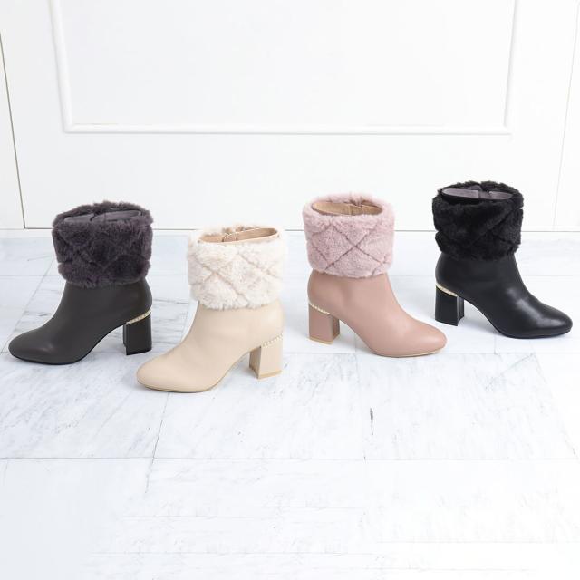 アルテミス by ダイアナ（artemis by DIANA）/2WAY　ファー付きパールヒールショートブーツ《雑誌掲載商品》