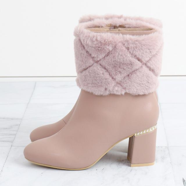 アルテミス by ダイアナ（artemis by DIANA）/2WAY　ファー付きパールヒールショートブーツ《雑誌掲載商品》