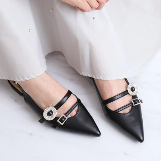 アルテミス by ダイアナ（artemis by DIANA）/ダブルストラップ　ジュエルバックルバックストラップフラットシューズ