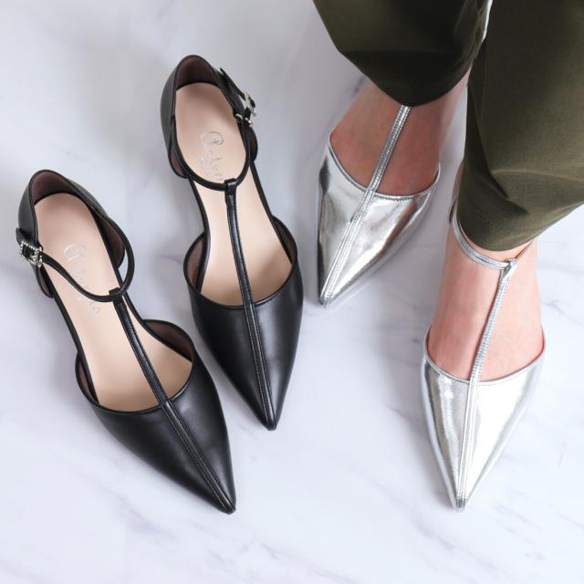 極美品✨ DIANA ダイアナ フラットパンプス ストラップ ビジュー 黒