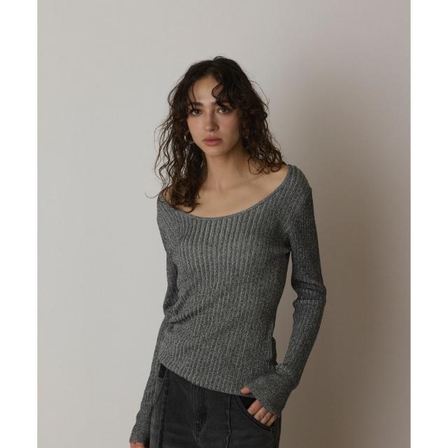 グレースコンチネンタル（GRACE CONTINENTAL）/ラメリブクルーネックトップ